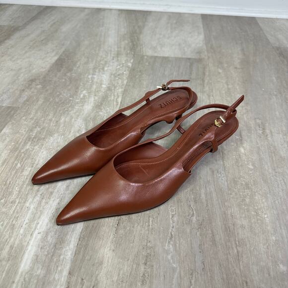 Schutz Boris Kitten Leather Pump Kitten Heels Size 8.5 Brown - Picture 1 of 7